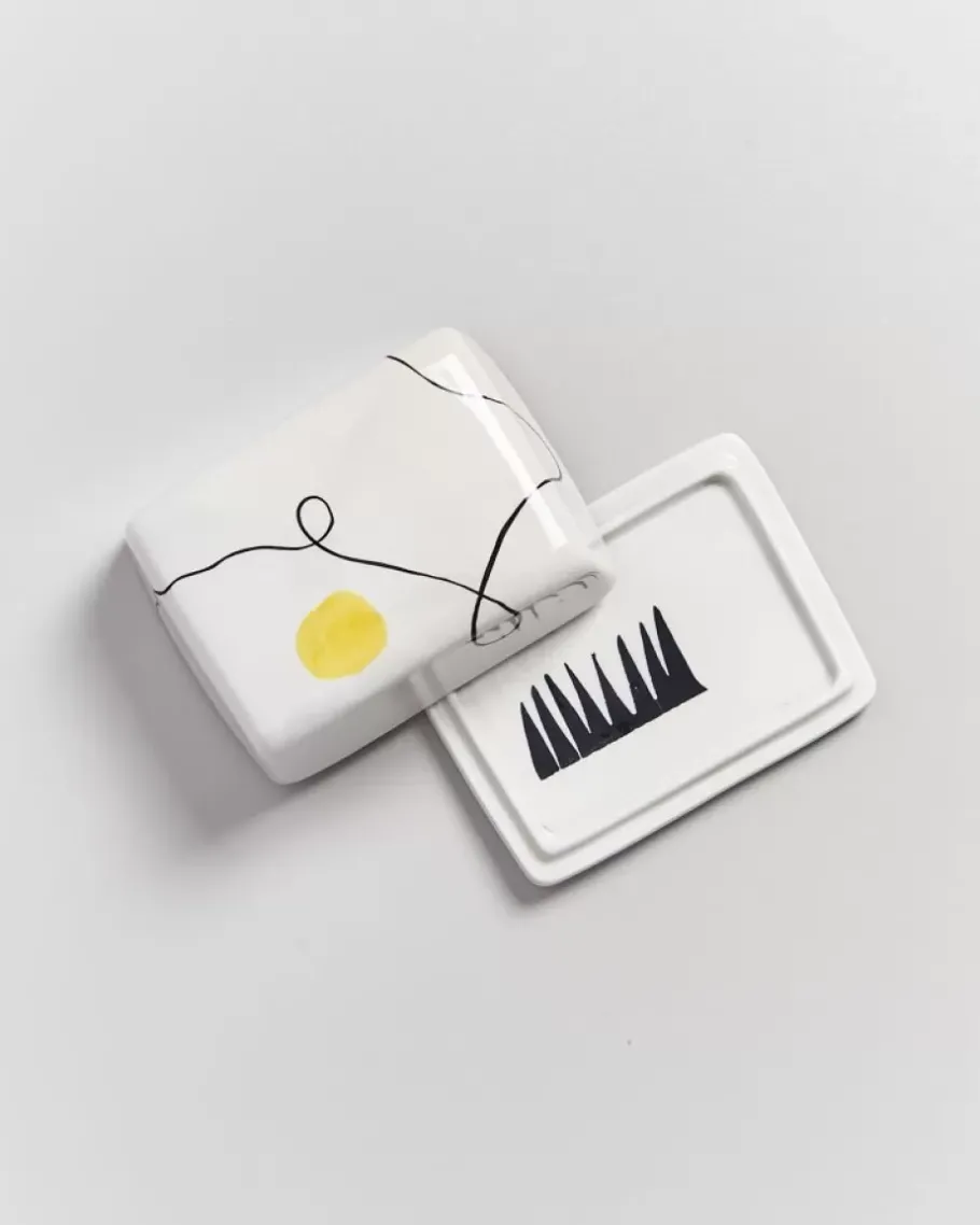 Clearance Alojamento Butterdose Weis Mit Bemalung Butterdosen