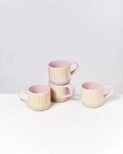 Hot Nodoa 4Er Set Tasse Rosa Gelb Gestreift 4 Teilige Sets