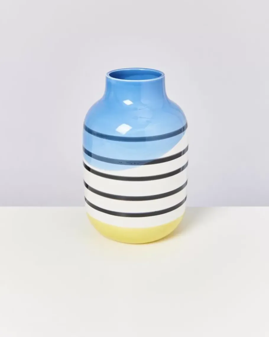 Hot Nuno Vase L Schwarz-Weis Gestreift Mit Blau Vasen