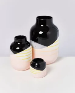 Best Nuno Vase M Schwarz Rosa Gelb Gestreift Vasen