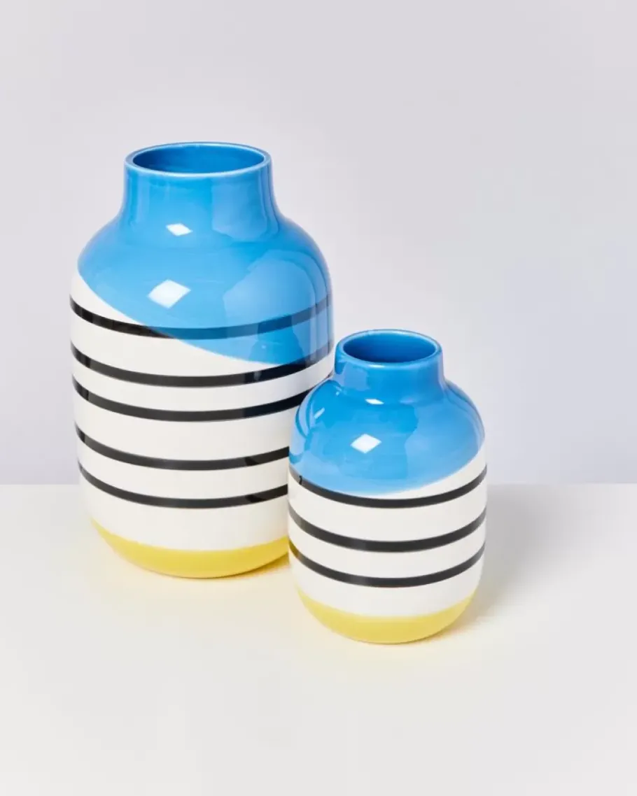 Best Sale Nuno Vase M Schwarz-Weis Gestreift Mit Blau Nuno M