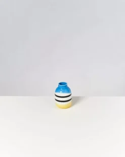 Flash Sale Nuno Vase S Schwarz-Weis Gestreift Mit Blau Nuno S