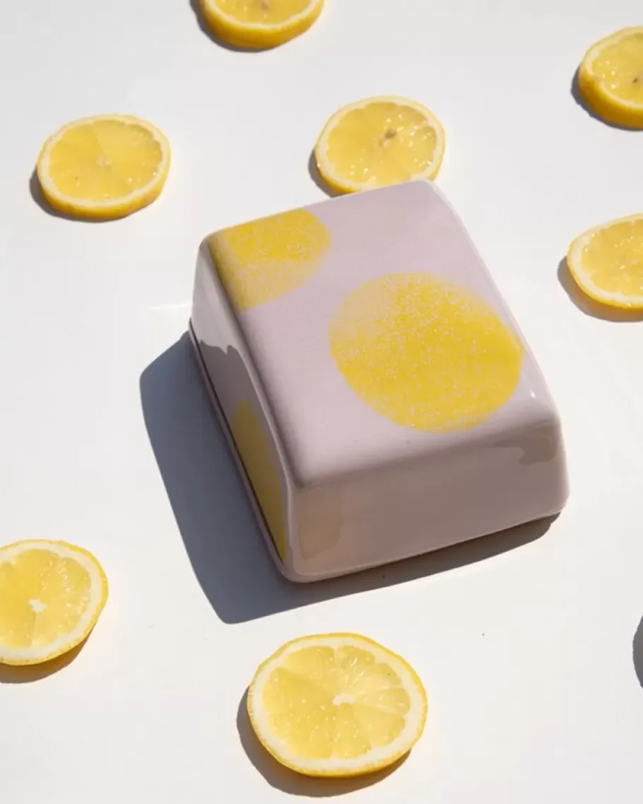 New Seia Butterdose Rosa Gelb Gepunktet Butterdosen
